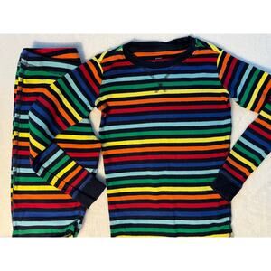 Primary Rainbow Navy Stripe 2 Piece Pajamas Boy or Girl Long Johns PJ's 6 7